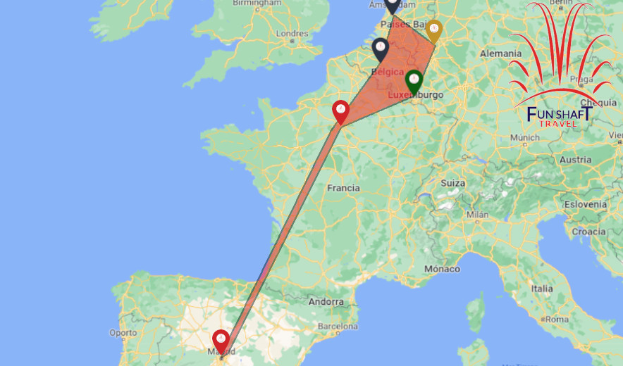 Mapa Tour Europa Gótica - Madrid, París, Luxemburgo, Colonia, Ámsterdam, Bruselas. - Funshaft Travel