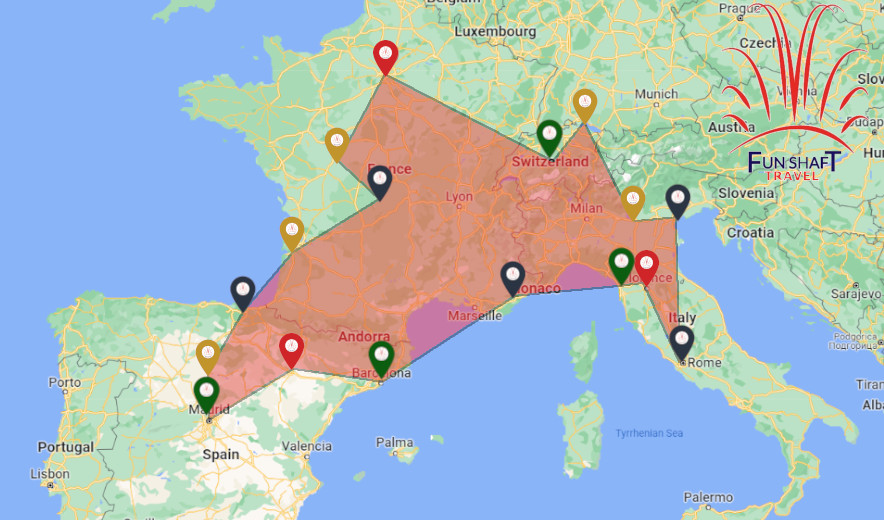 Mapa Tour Europa desde Paris