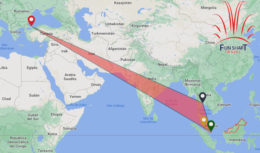 Mapa Tour Tesoros Asiáticos - Estambul, Bangkok, Singapur, Kuala Lumpur. - Funshaft Travel