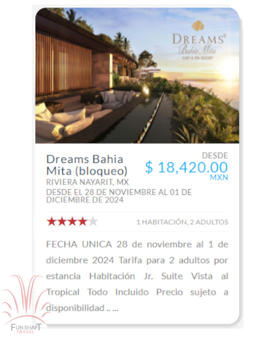 Imagen de proximo Viaje - Promocion Hotel Dreams Bahia Mita Riviera Nayarit Del 28 de Noviembre al 01 de Diciembre de 2024