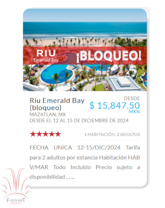 Imagen de proximo Viaje - Promocion Hotel Riu Emerald Bay Mazatlan del 12 al 15 de Diciembre de 2024