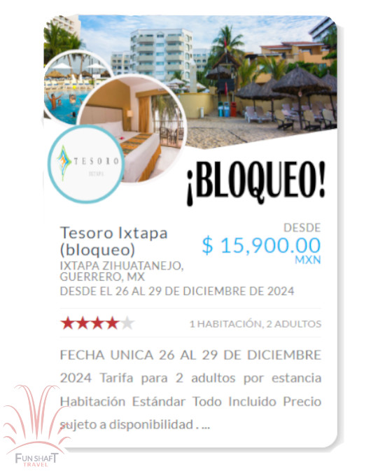 Imagen de proximo Viaje - Promocion Tesoro Ixtapa (bloqueo) Ixtapa Zihuatanejo, Guerrero, MX Desde el 26 al 29 de Diciembre de 2024